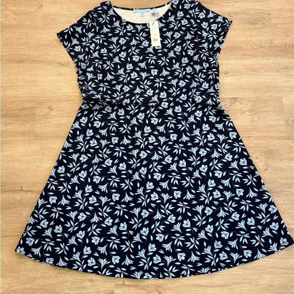 NWT Draper James Navy and Light Blue Floral Ponte A-Line Dress Size XXL